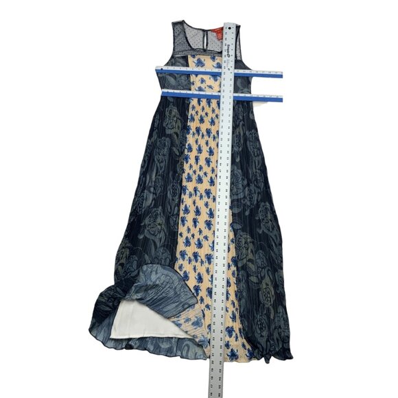 Sundance Maxi Dress 2 Blue Floral Colorblock Pleated Sleeveless Coastal Bohemian - Picture 4 of 12